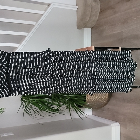 LULUS Pleated Tiered Dress In Black Polka Dot - Picture 6 of 11